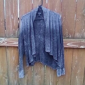 Ronen Chen Open-Front Cardigan/Top/Jacket, Black, Acid Washed, EUC
